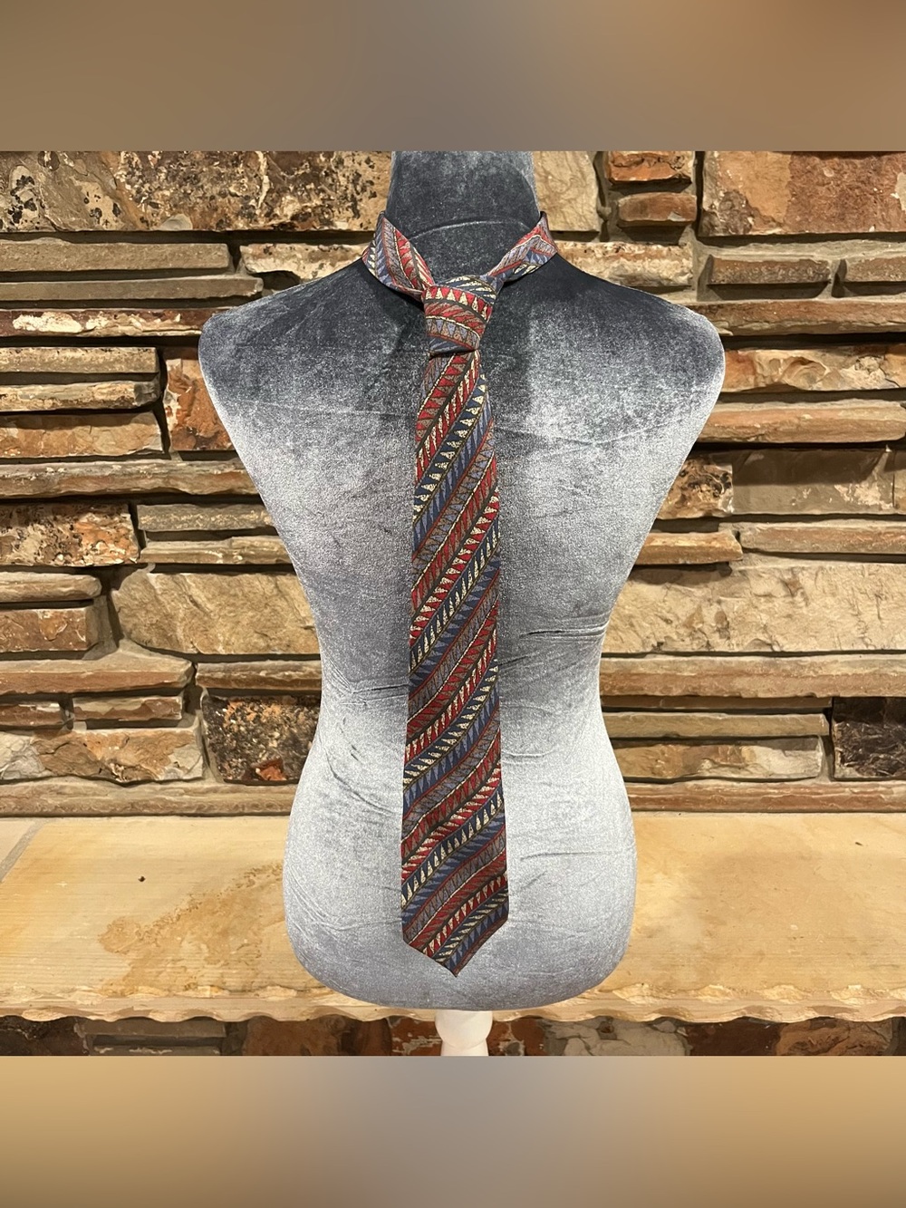 Vintage Missoni 100% Silk Diagonal Stripe Tie in Red, Blue and Gold